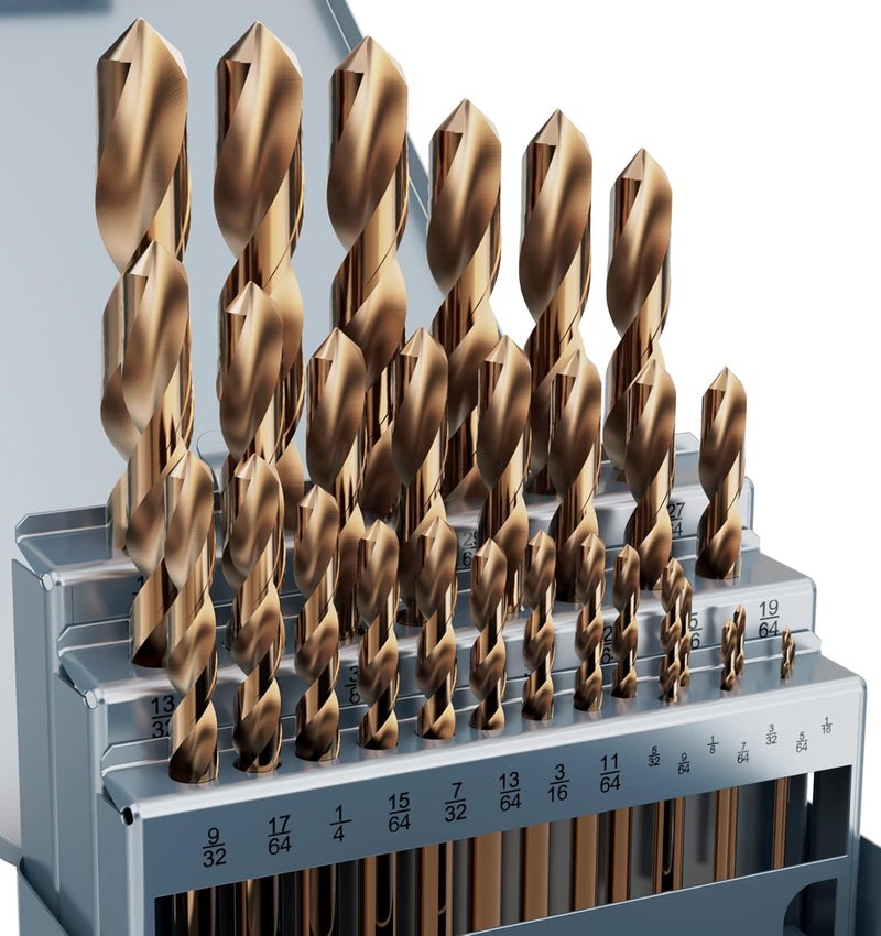 MACXCOIP Cobalt Drill Bit Set, 29Pcs M35 High Speed Steel Bits for Hardened Metals, Stainless Steel, Cast Iron and Wooden Plastics, with Metal Index Storage Box, 1/16"-1/2" - Image 1